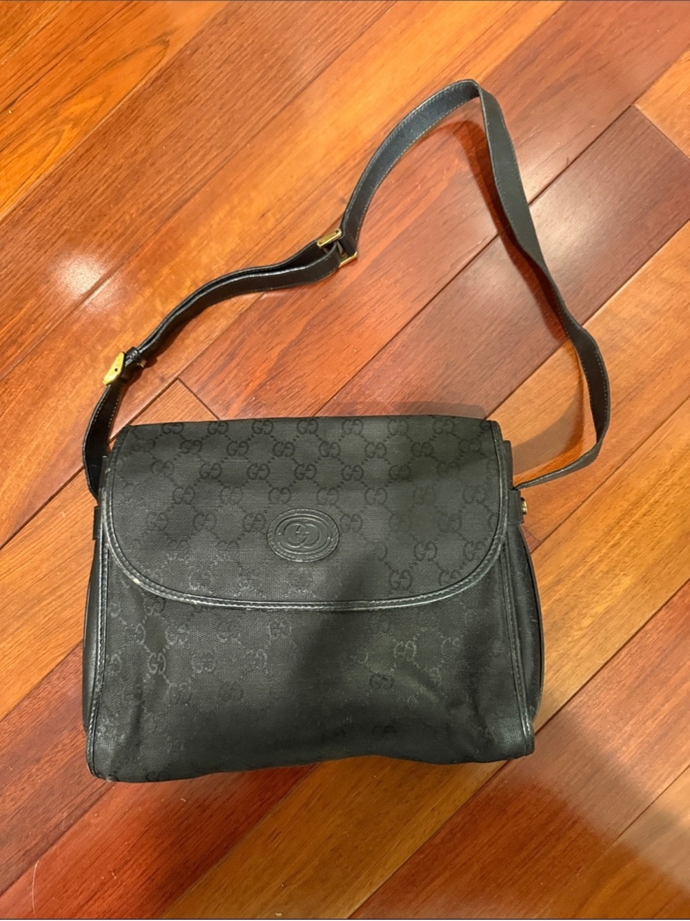Gucci Black Monogram Shoulder Bag with Adjustable Strap
